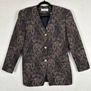 Vntg Valerie Stevens Pure Wool Blazer Button Jacket Paisley Sz 6 Gray Career